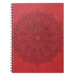 Caderno Espiral Mandala Preta em Fundo de Manchas Vermelhas
