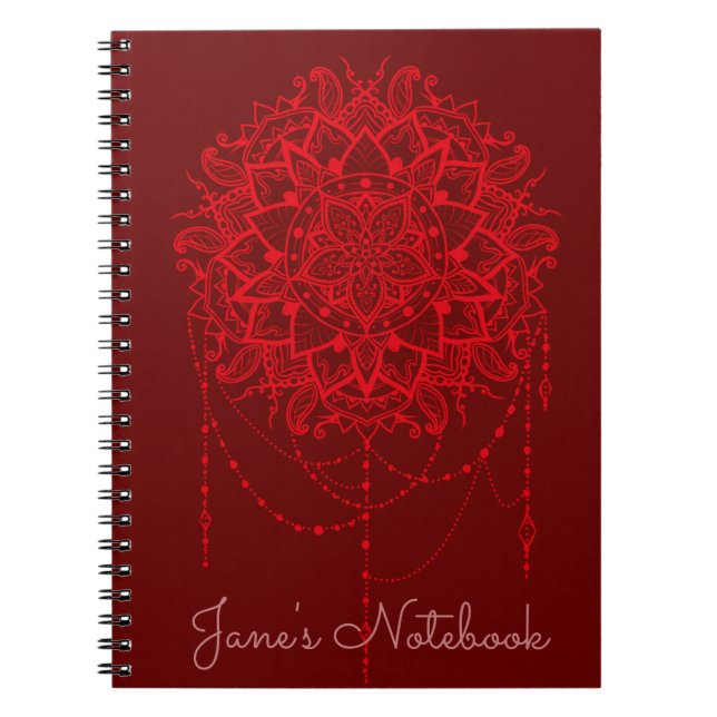Caderno Espiral Mandala red maroon Indian (Frente)