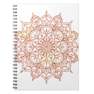 Caderno Espiral Mandala Rosa e Laranja em Glam Branco