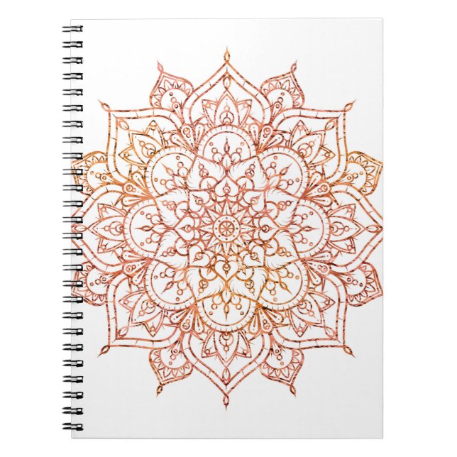 Caderno Espiral Mandala Rosa e Laranja no Glama Branco (Frente)