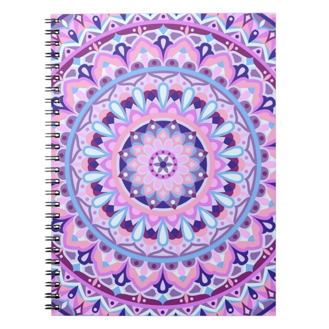 Caderno Espiral Mandala Roxo Boho Padrão Geométrico Espiritual (Frente)
