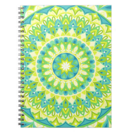 Caderno Espiral Mandala Verde Geométrico Padrão Boho Zen Bem-Estar