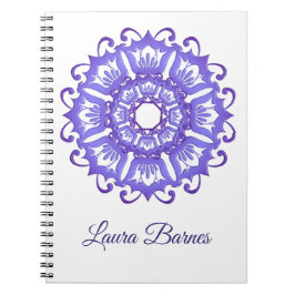Caderno Espiral Mandala violeta floral. Nome