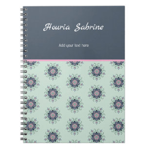 Caderno Espiral Mandalas Florais Modernas em Turquesa e Rosa com R