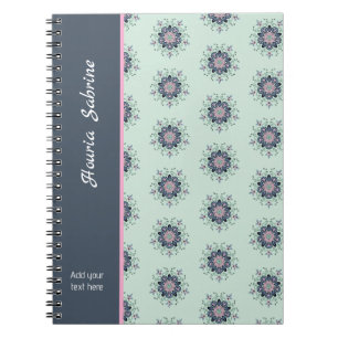 Caderno Espiral Mandalas Florais Rosa Turquesa Moderna com Rabisco