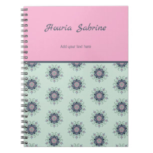 Caderno Espiral Mandalas Florais Rosa Turquesa Moderna com Rabisco