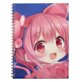 Caderno Espiral Manga de menina rosa chibi de morango de Bubblegum