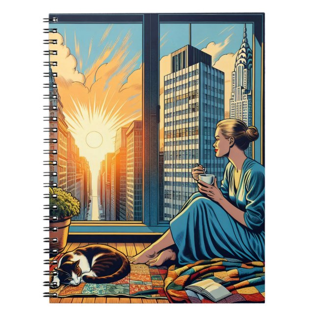 Caderno Espiral Manhã na Cidade | Mulher Refletindo (Frente)