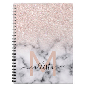 Caderno Espiral Mânre de Mármore Dourado brilhante Rosa