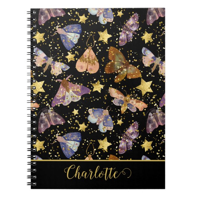 Caderno Espiral Manteiga Noturna Mágica Borboletas Glitter Stars N (Frente)
