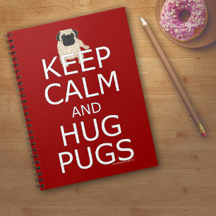 Caderno Espiral Mantenha a Calma Abrace Pugs Texto Vermelho em bra