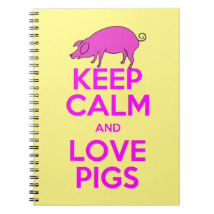 Caderno Espiral Mantenha a calma e ame porcos cor-de-rosa