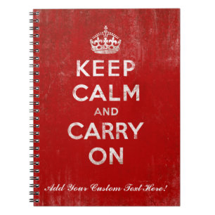 Caderno Espiral Mantenha a calma e continue, vermelho do vintage e