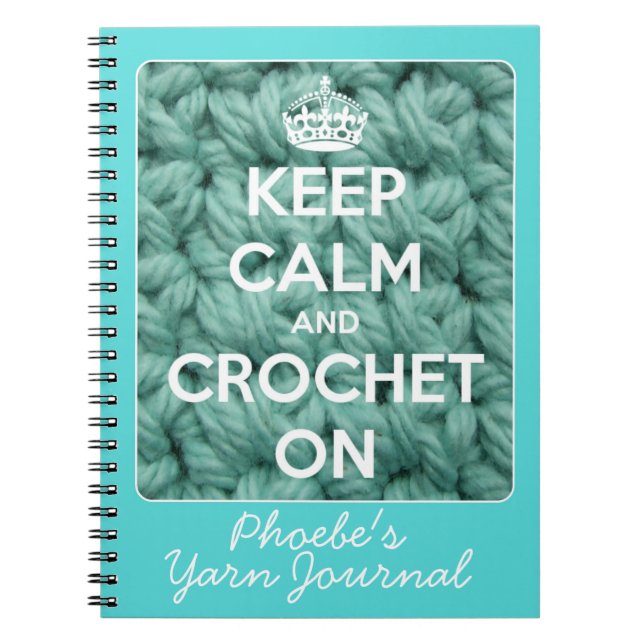 Caderno Espiral Mantenha a calma e Crochet no azul (Frente)