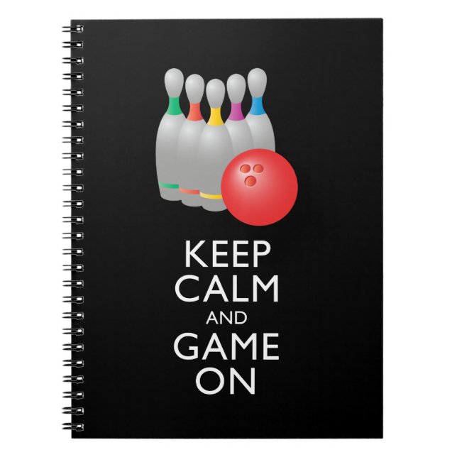 Caderno Espiral MANTENHA A CALMA E O JOGO LIGADOS - Boliche (Frente)