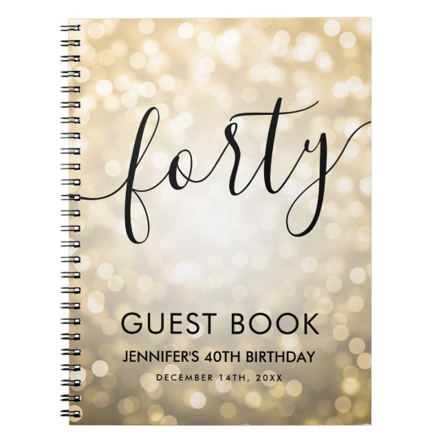Caderno Espiral MANUAL Dourado das Luzes do Script Moderno anivers (Frente)