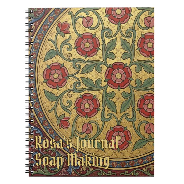 Caderno Espiral Manuscrito Iluminado Medieval Rosa (Frente)