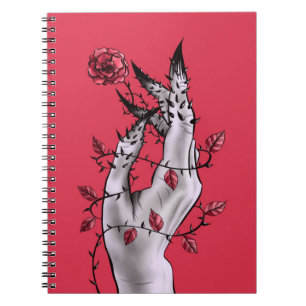 Caderno Espiral Mão assustador com arte gótico cor-de-rosa e dos