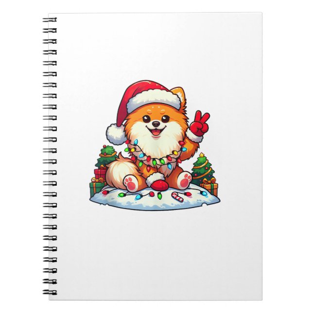 Caderno Espiral Mão de Paz Engraçada Luzes de Natal Pomeranianas M (Frente)