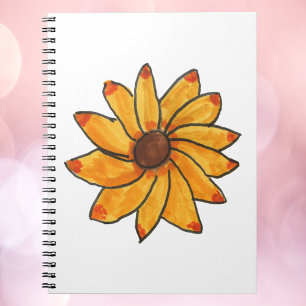 Caderno Espiral Mão de Tinta Amarela Sunflower Desenhada