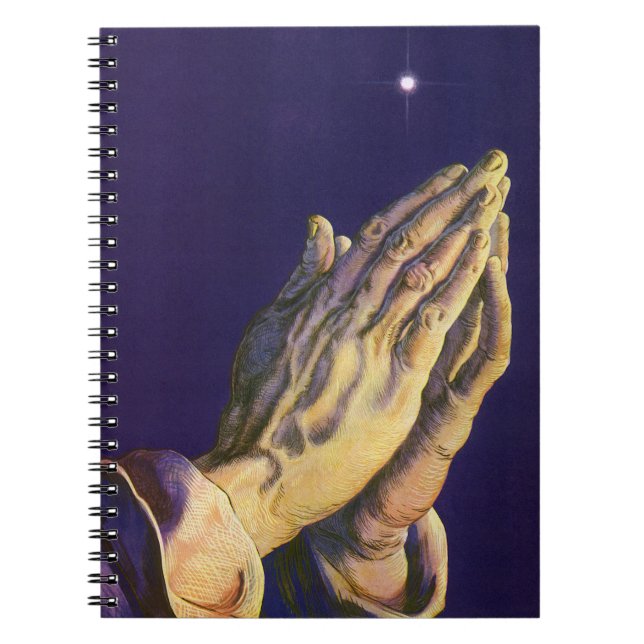 Caderno Espiral Mãos Antigas Rezando com a Estrela de Belém (Frente)