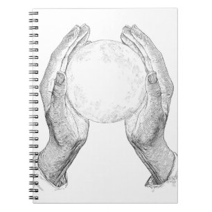 Caderno Espiral Mãos Delicadas Segurando O Desenho Da Lua