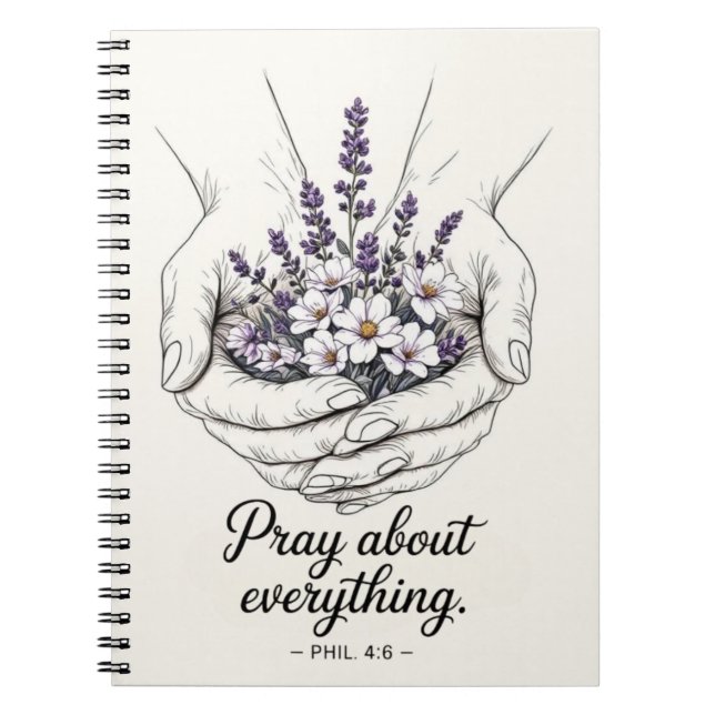 Caderno Espiral Mãos em Oração com Lavanda - Diário Devocional (Frente)