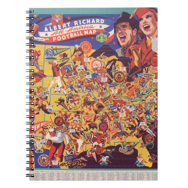 Caderno Espiral Mapa Americano de Futebol Vintage (Frente)