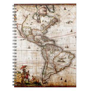 Caderno Espiral Mapa Antigo da América do Norte e do Sul