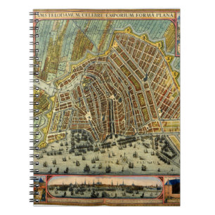 Caderno Espiral Mapa Antigo da Rua de Amsterdã, Holanda