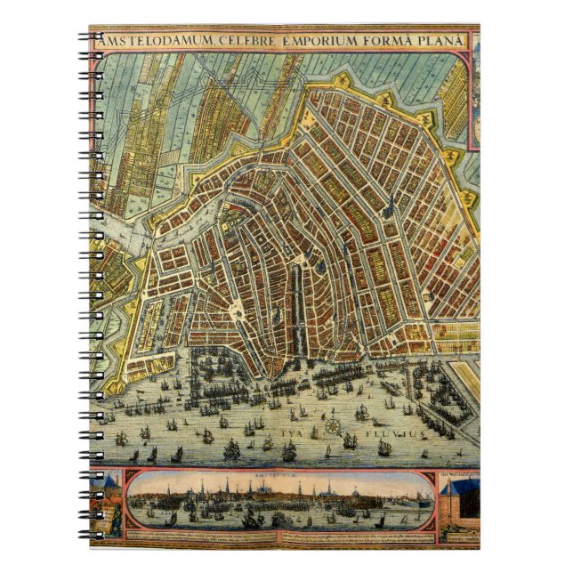 Caderno Espiral Mapa Antigo da Rua de Amsterdã, Holanda (Frente)