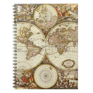 Caderno Espiral Mapa Antigo do Mundo Antigo por Frederick de Wit,