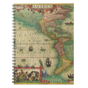 Caderno Espiral Mapa antigo mundial das Américas, 1606