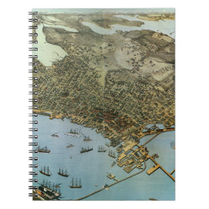 Caderno Espiral Mapa Antigo Vista Aérea Cidade de Seattle Washingt