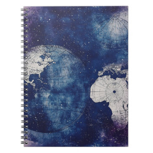Caderno Espiral Mapa Celestial Antigo Roxo Cósmico