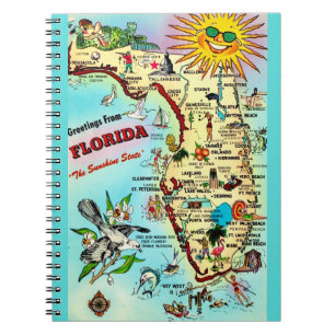 Caderno Espiral Mapa da Flórida Vintage