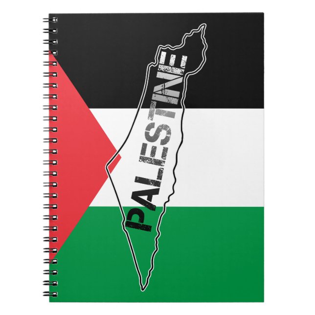 Caderno Espiral Mapa da Palestina Livre sobre a Bandeira da Palest (Frente)