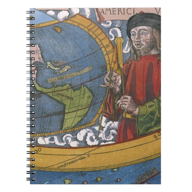 Caderno Espiral Mapa das Américas com o explorador Amerigo Vespucc (Frente)