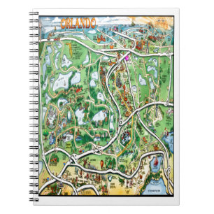 Caderno Espiral Mapa de Cartoons Orlando Florida