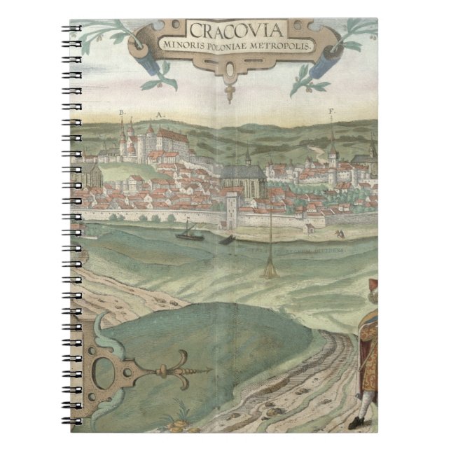 Caderno Espiral Mapa de Cracow, de "Civitates Orbis Terrarum" (Frente)