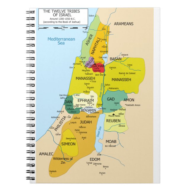 Caderno Espiral Mapa de doze tribos de Israel entre 1200 e 1050 (Frente)