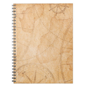 Caderno Espiral mapa de fundo do tesouro de piratas envelhecidas,t