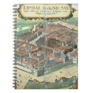 Caderno Espiral Mapa de Leipzig, de "Civitates Orbis Terrarum"