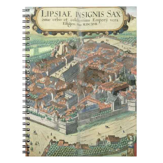 Caderno Espiral Mapa de Leipzig, de "Civitates Orbis Terrarum" (Frente)