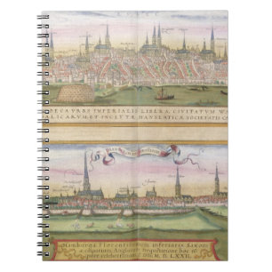 Caderno Espiral Mapa de Lubeque e de Hamburgo, 'de Civitates Orbis