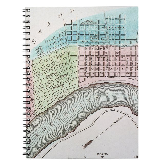 Caderno Espiral Mapa de Nova Orleães, 1837 (Frente)