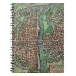 Caderno Espiral Mapa de Paris, de "Civitates Orbis Terrarum" por G
