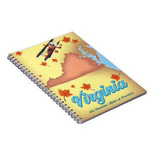 Caderno Espiral mapa de pôster de viagem retrô do estado da Virgín