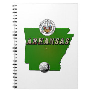 Caderno Espiral Mapa do Arkansas, Selo e Serviço Estatal Faux Quar