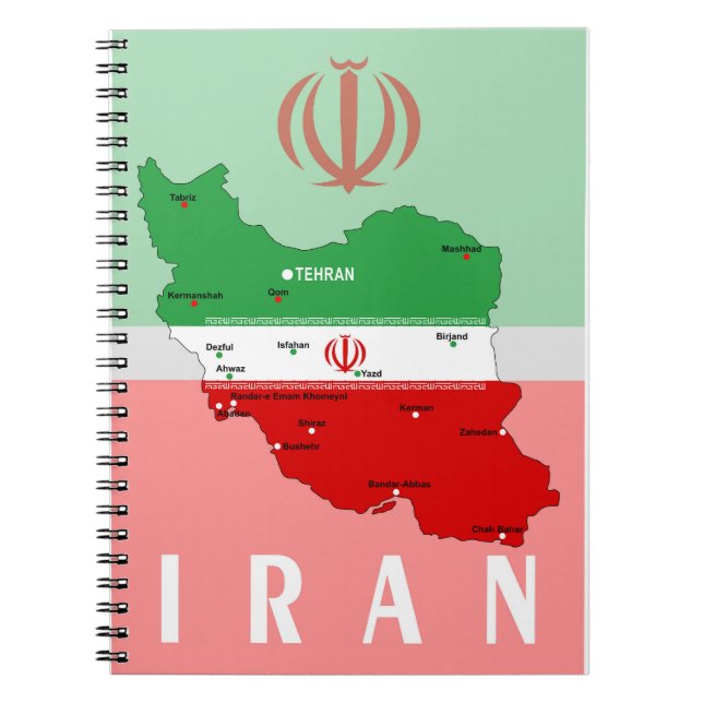 Caderno Espiral Mapa do Irã com Bandeira e Emblema (Frente)
